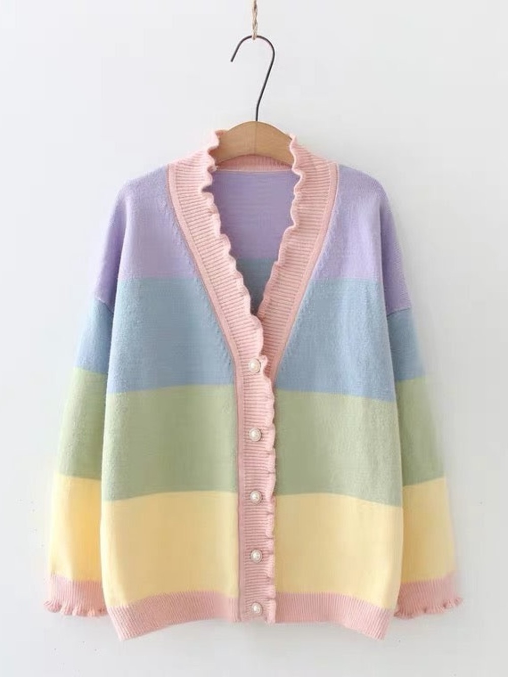 Pastel Striped Cardigan Sweater, Size S-L
